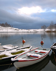 Image showing Boats under snow