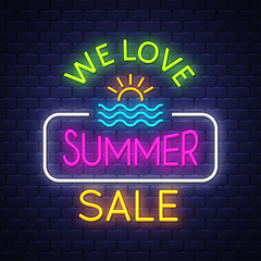 Image showing Summer sale banner. Neon sign lettering.