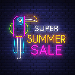 Image showing Summer sale banner. Neon sign lettering.