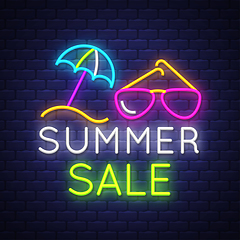 Image showing Summer sale banner. Neon sign lettering.