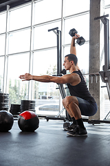 Image showing A muscular male athlete doing workout at the gym