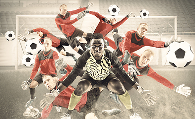 Image showing Creative collafe of male football or soccer goalkeepers