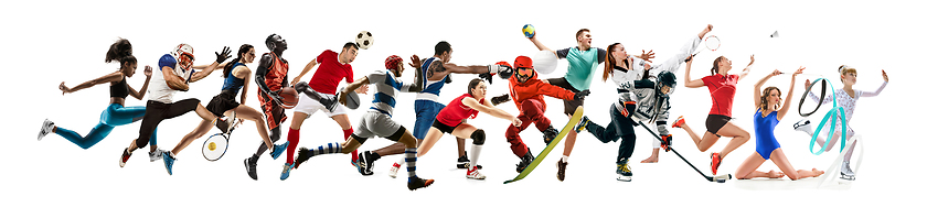 Image showing Creative collage of childrens and adults in sport