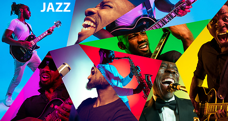 Image showing Young african-american jazz musicians in creative collage