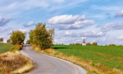 Image showing rural road in the autumn with yellow trees