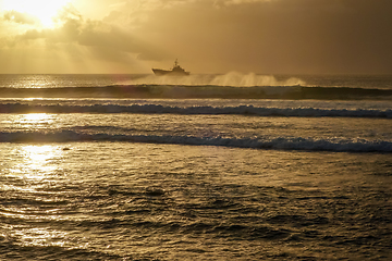 Image showing Pacific ocean at sunset on Easter Island