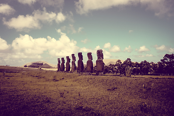 Image showing Moais statues, ahu Akivi, easter island