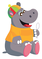 Image showing The happy hippo wearing a colorful hat looks cute vector or colo