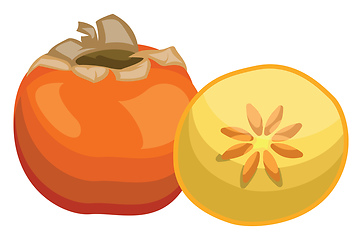 Image showing Cartoon of an orange persimmon fruit half a yellow persimmon wit