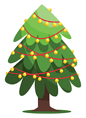 Image showing Vector illustration of a christmas tree with lamps on red string