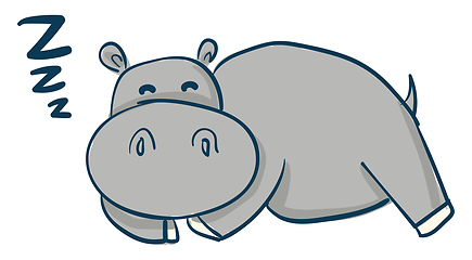 Image showing Cartoon of a sleeping grey hippo  vector illustration on white b