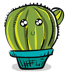 Image showing Painting of a cactus plant emoji in a blue flower pot vector col