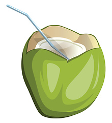 Image showing Coconut cut up with a straw cartoon fruit vector illustration on