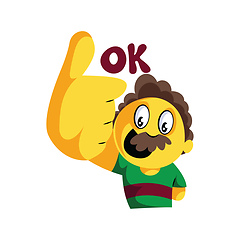Image showing Yellow man with mustashes showing thumbs up and saying Ok vector