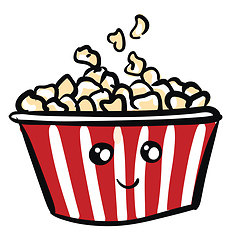 Image showing Cute smiling red and white popcorn bucket vector illustration on