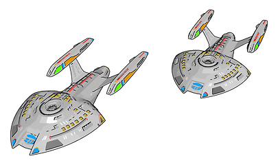 Image showing Colorful fantasy battle ship vector illustration on white backgr