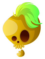 Image showing Yellow cartoon skull with green hair vector illustartion on whit