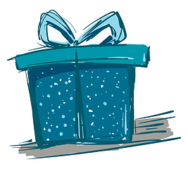 Image showing Painting of a beautiful blue present box tied with a blue ribbon