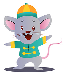 Image showing Cartoon mouse in chinese suit vector illustartion on white backg