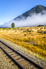 Image showing Railway in Mountain fields landscape, New Zealand