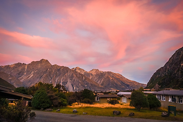 Image showing Mount Cook valley at sunset, New Zealand