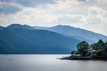 Image showing Fisherman on Chuzenji lake, Nikko, Japan