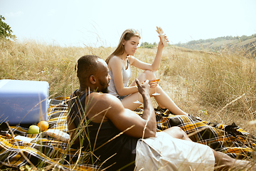 Image showing Young multiethnic international couple outdoors