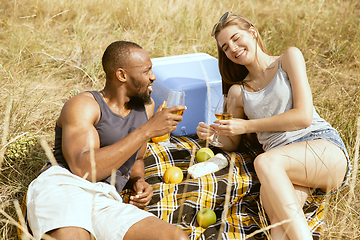 Image showing Young multiethnic international couple outdoors