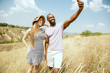 Image showing Young multiethnic international couple outdoors