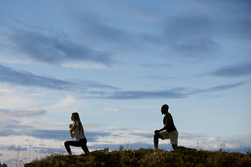 Image showing Young multiethnic international couple outdoors