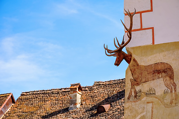 Image showing Corner of a House with a Deer Head