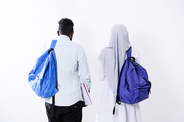 Image showing african students couple walking