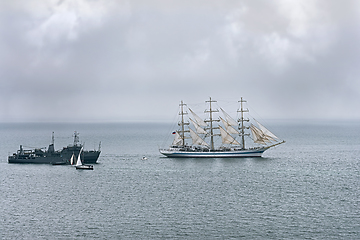 Image showing Sailing and Degaussing Ships in the Sea