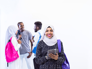 Image showing muslim female student with group of friends