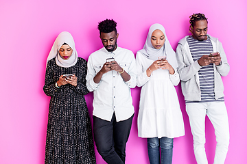 Image showing african students group using smart phones