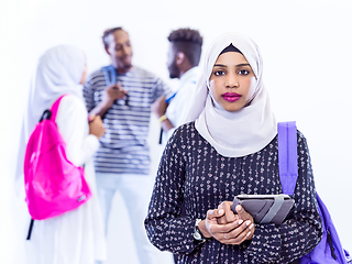 Image showing muslim female student with group of friends