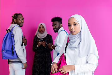 Image showing african students group using smart phones