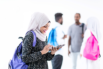 Image showing african female student with group of friends