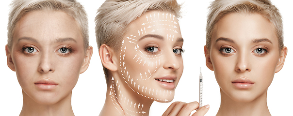 Image showing Beautiful female face, concept of skincare and lifting