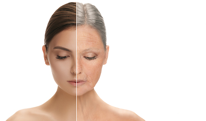 Image showing Beautiful female face, concept of skincare and lifting