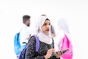 Image showing african female student with group of friends