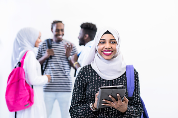 Image showing muslim female student with group of friends