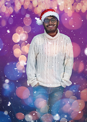 Image showing Indian man wearing traditional Santa  hat  and white sweater