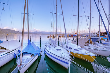 Image showing Moored yachts on Bodensee 