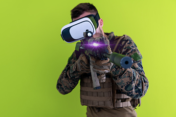 Image showing soldier virtual reality green background