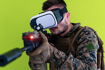 Image showing soldier virtual reality green background