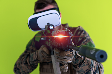 Image showing soldier virtual reality green background