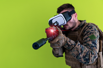 Image showing soldier virtual reality green background