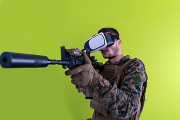 Image showing soldier virtual reality green background