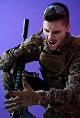 Image showing soldier  checking communication